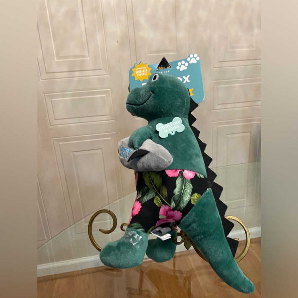 - - Fringe Dog Toy Dinosaur Surf’s Up Dude With Squeaker.14”
